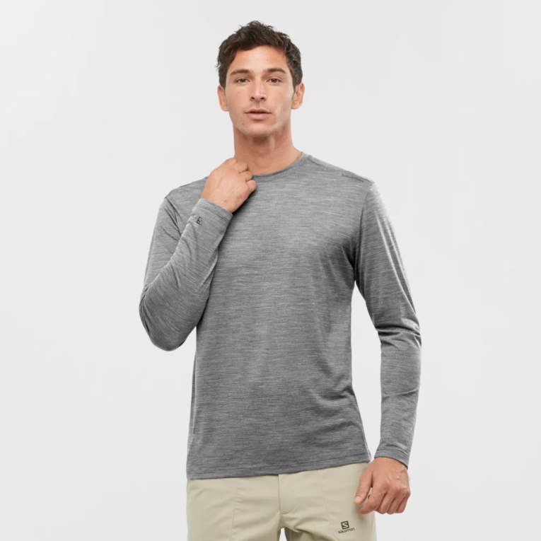 Camiseta Salomon Outlife Merino Blend Long Sleeve Hombre Grises | MX FHBO413